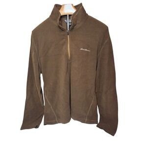 Eddie Bauer Men's Medium Brown 1/4 Zip Fleece Pullover Jacket Outdoor Warm